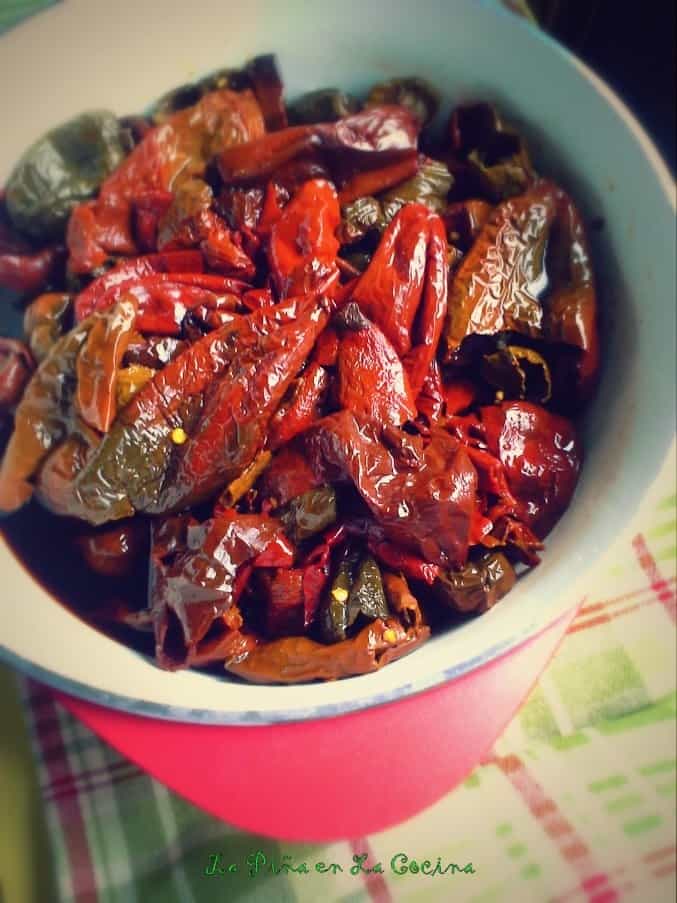 Dried chiles softened