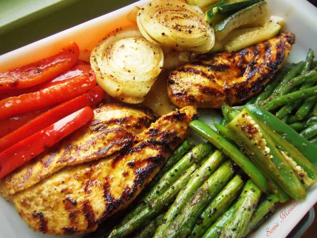 Lemon Pepper Grilled Vegetables with Grilled Chicken