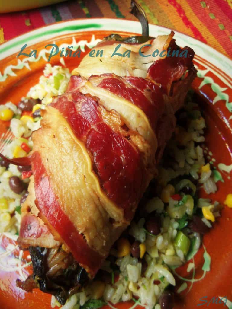 Grilled Chiles Rellenos Wrapped in Beef Bacon