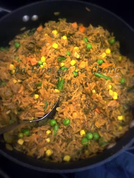 Homemade Mexican chorizo added to Mexican red Rice.