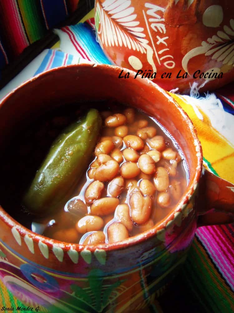 pinto beans cooked in Mexican clayware