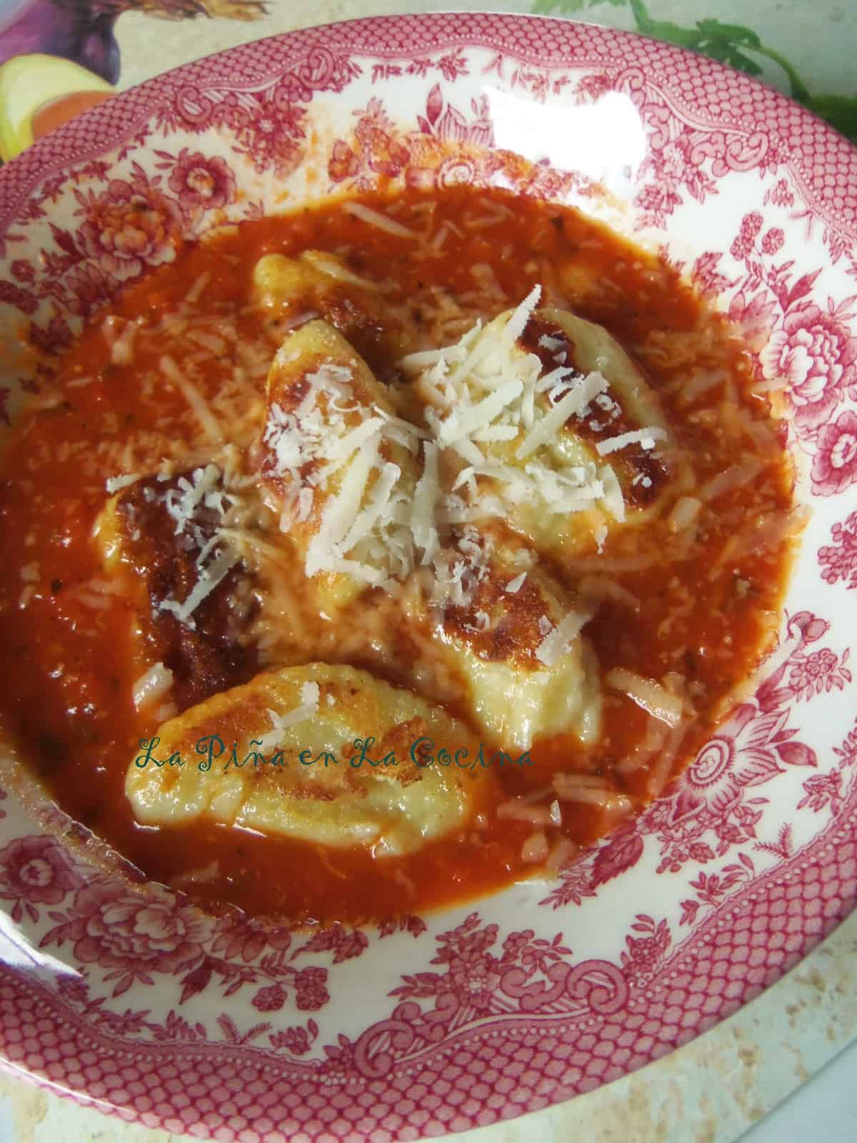 Potato Gnocchi with extra Parmesan in a Spicy Red Sauce.