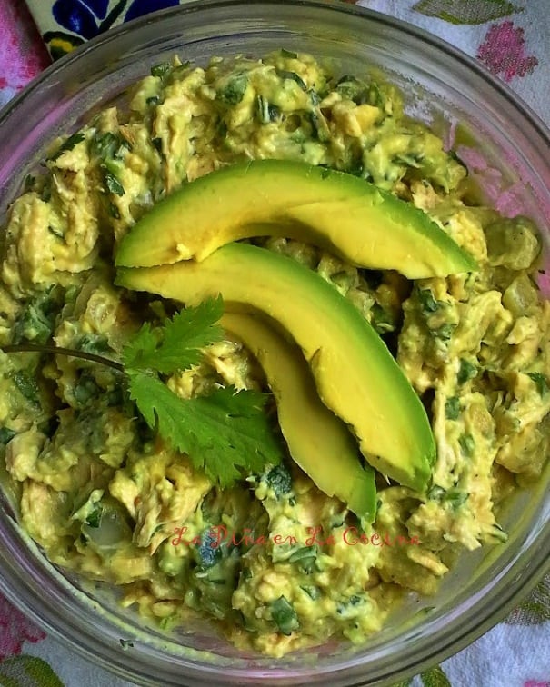 Reina Pepiada~ Venezuela. This fresh avocado and chicken salad became very popular when Miss Venezuela enjoyed a fresh made arepa filled with this delicious salad. Reina means queen and Pepiada means curvaceous women. 