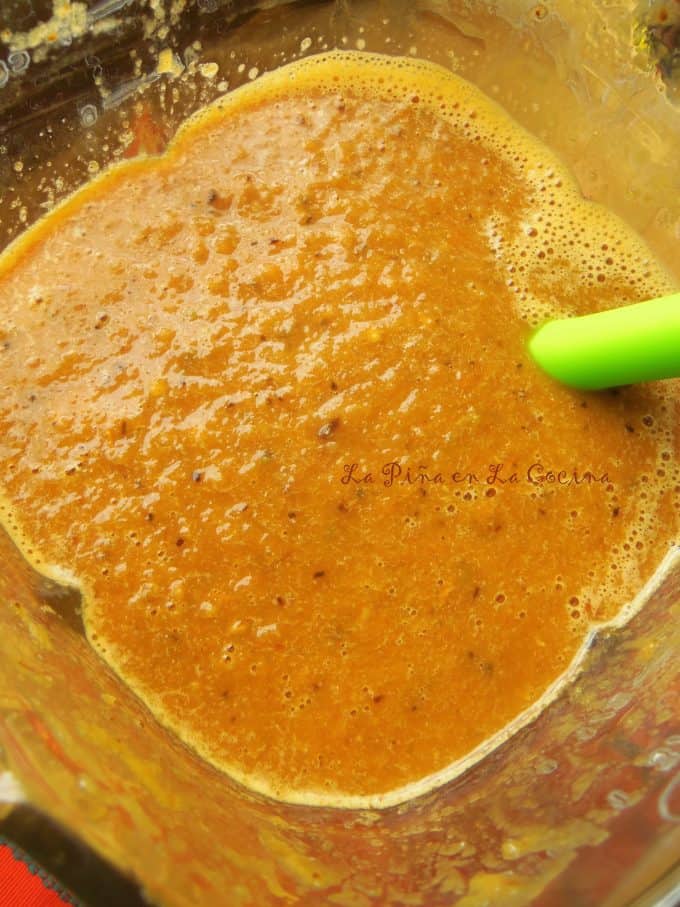 Blended ingredients with broth for soup base
