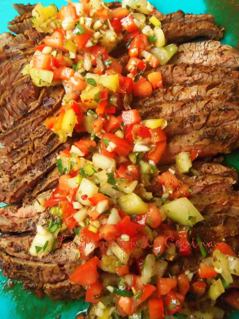 Grilled Flank Steak in Recado with Salsa in Escabeche