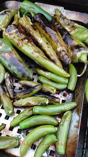 Roasting green chiles on outdoor grill