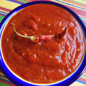 Toasted Chile de Arbol Salsa. The more toasted chiles you use, the darker the salsa will be.