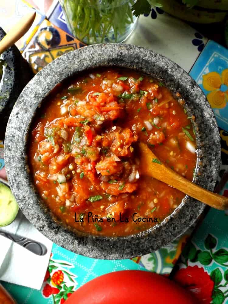 Tomato Serrano Salsa Prepared In The Molcajete #salsamolcajeteada #salsarecipes