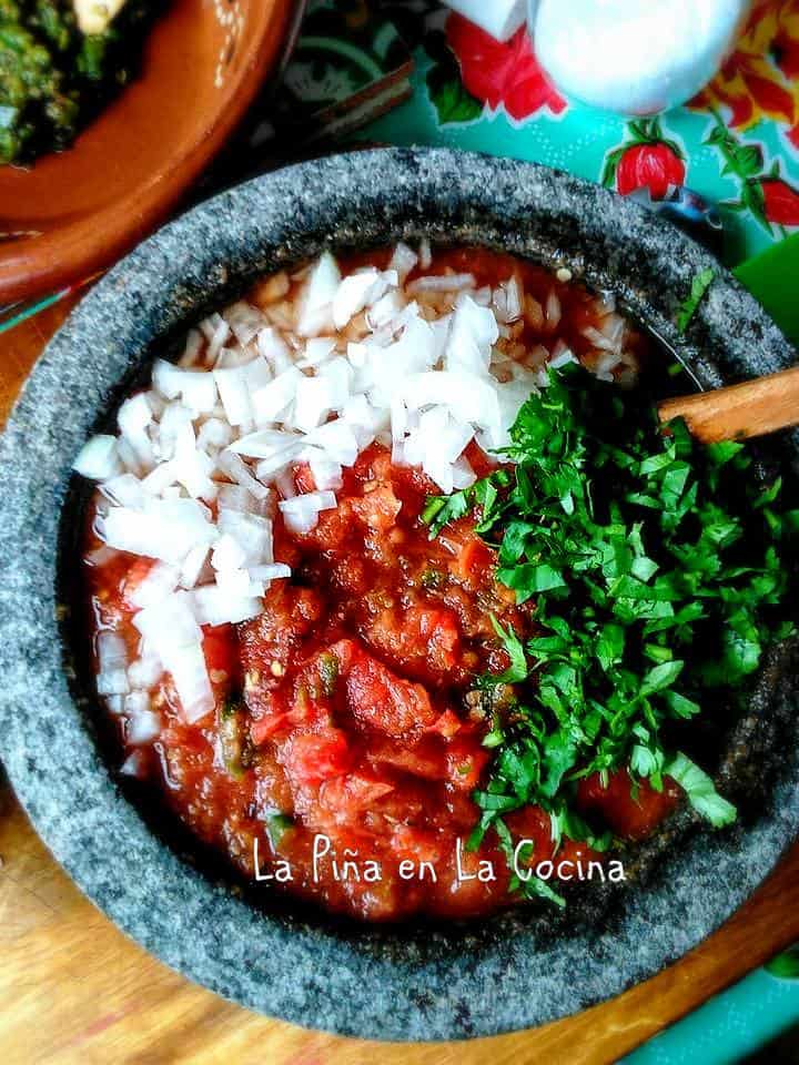 Tomato Serrano Salsa Prepared in The Molcajete #salsamolcajetead #salsarecipes
