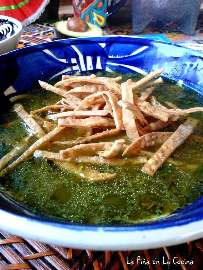 Poblano Tortilla Soup with fried tortilla strips