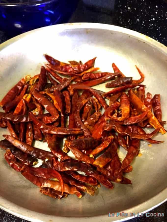dried chiles in skillet