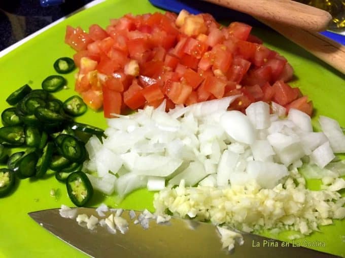 tomato, serrano, onion and garlic chopped