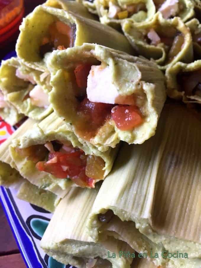 Tamales Verdes Filled uncooked close up