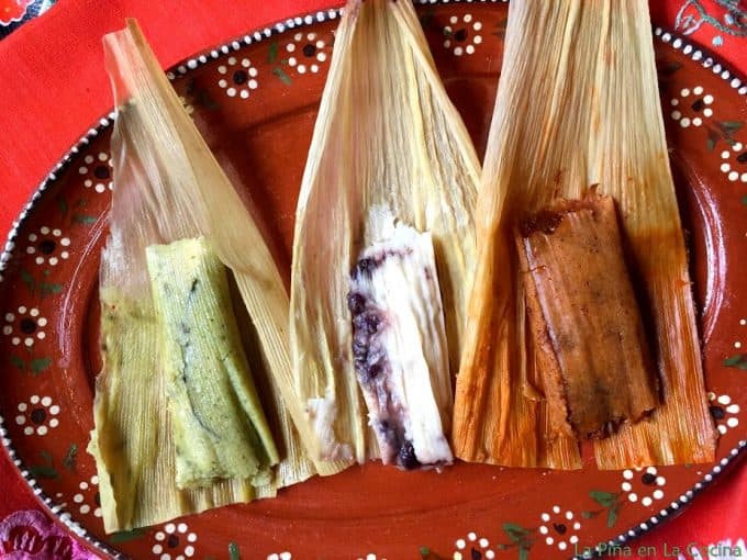 Three variations of tamales