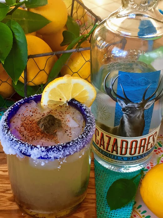 Saladito Lemon Margarita Cocktail and Tequila Bottle 
