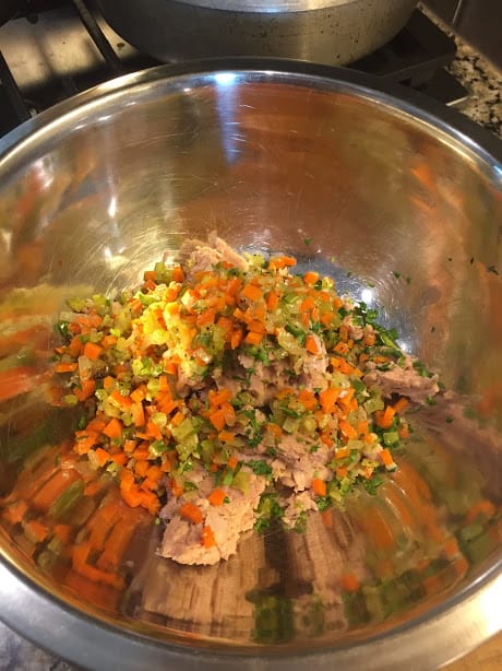 Tuna Cake Ingredients in a Mixing Bowl