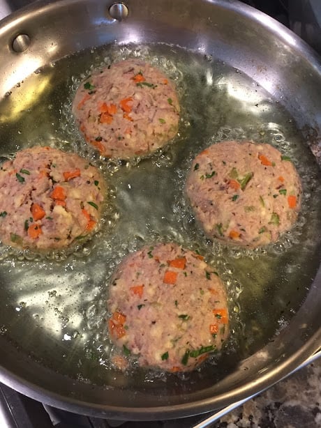 Tuna Cakes Frying in Grapeseed Oil