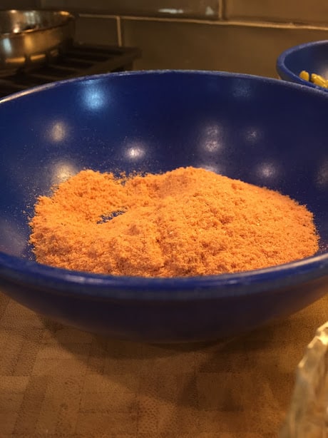 Tortitas de Camaron Seco- Dried Shrimp Cakes. Dried shrimp powder in a bowl