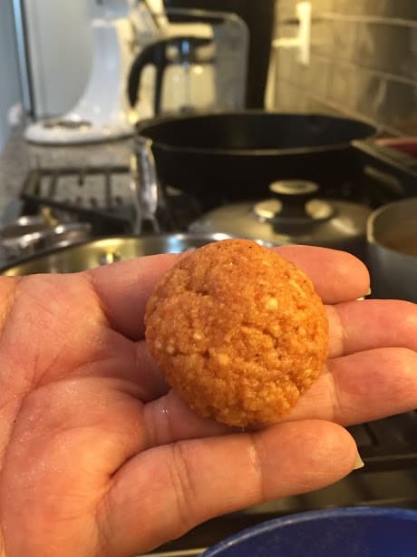Tortitas de Camaron Seco- Dried Shrimp Cakes. Shaping cakes in the palm of your hand.