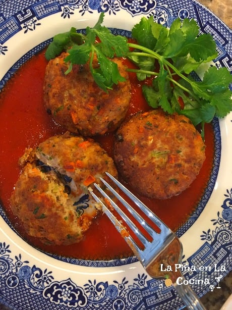 Tuna Cakes Plated With Red Chile Sauce