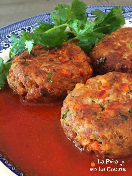 Tuna Cakes Plated with Red Chile Sauce