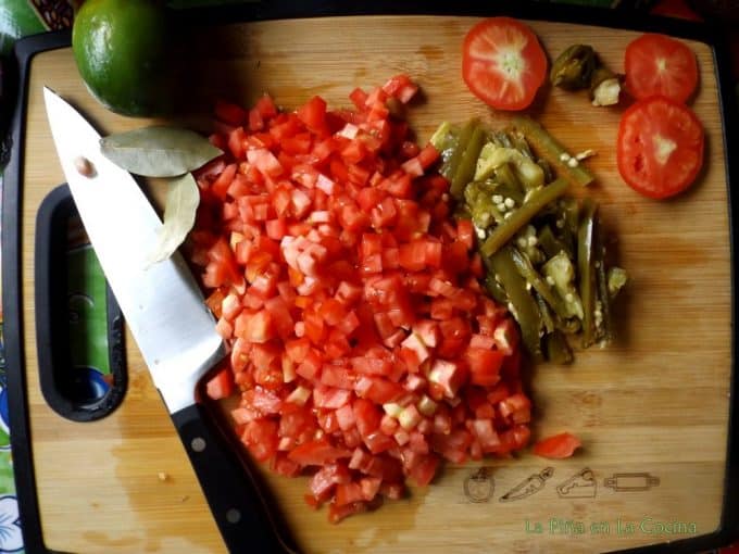Tomato and Pickled Jalapeños on Cutting Board Prepped