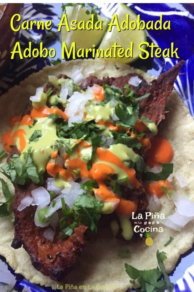 Pinterest image of adobo marinated steak