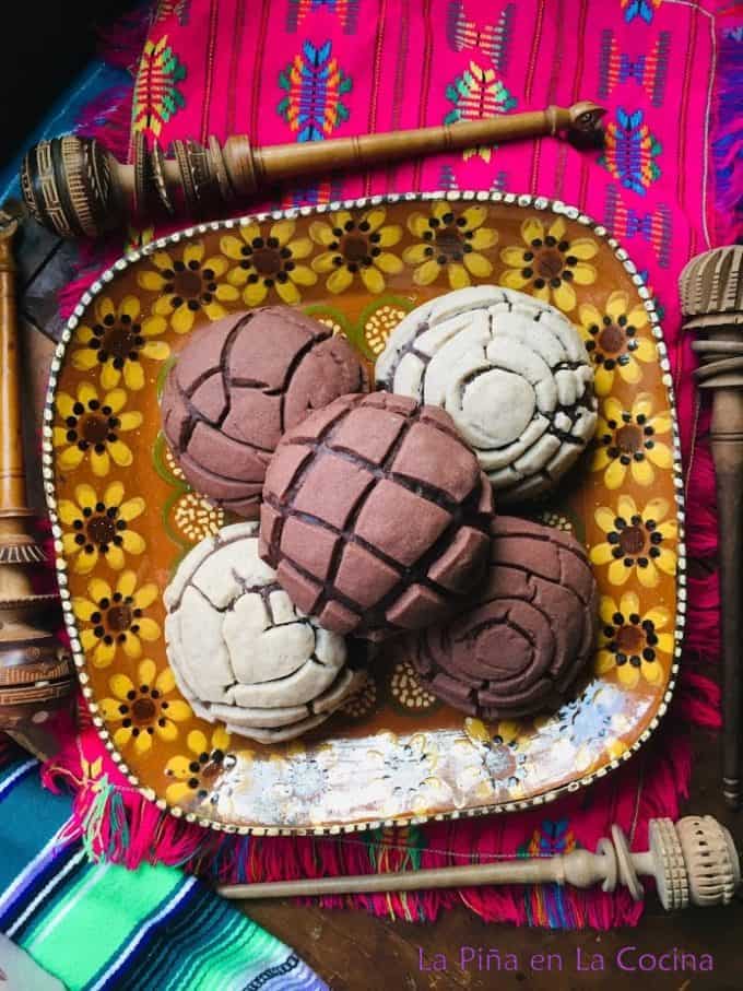 Dark Chocolate Conchas on a platter