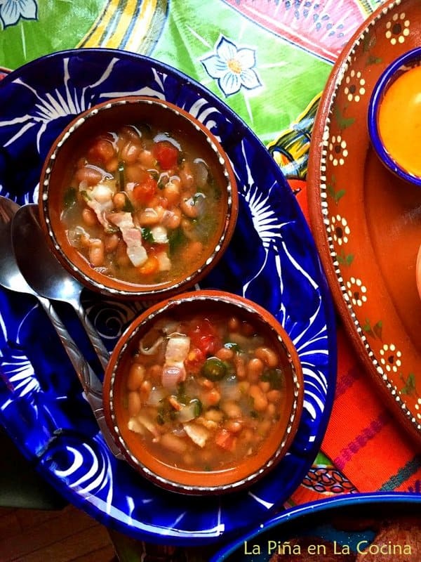 Two bowls of charro beans