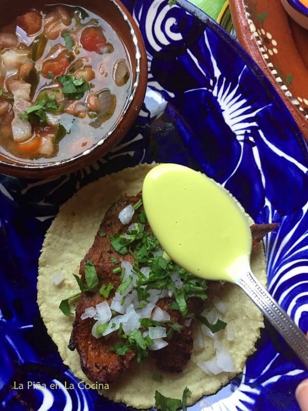 Carne Asada Taco with Spoonful of Taqueria-Style Salsa
