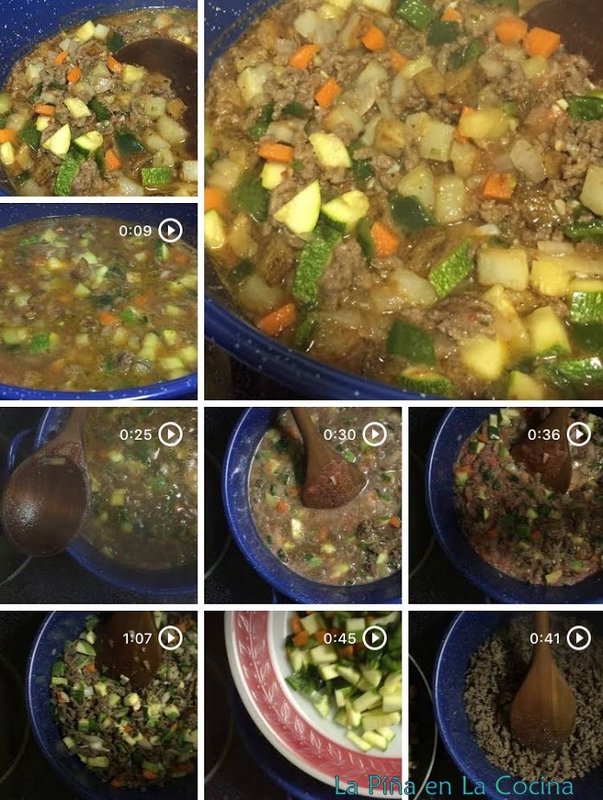 Collage of picadillo cooking