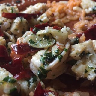 Mexican Garlic shrimp plated and close up