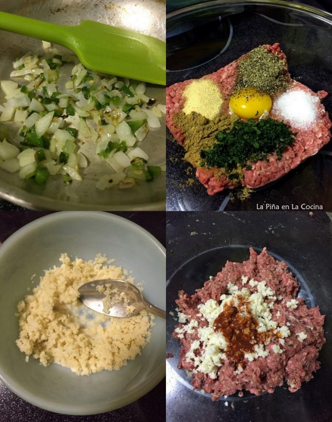 Collage photo of ingredients used to prepare meatballs
