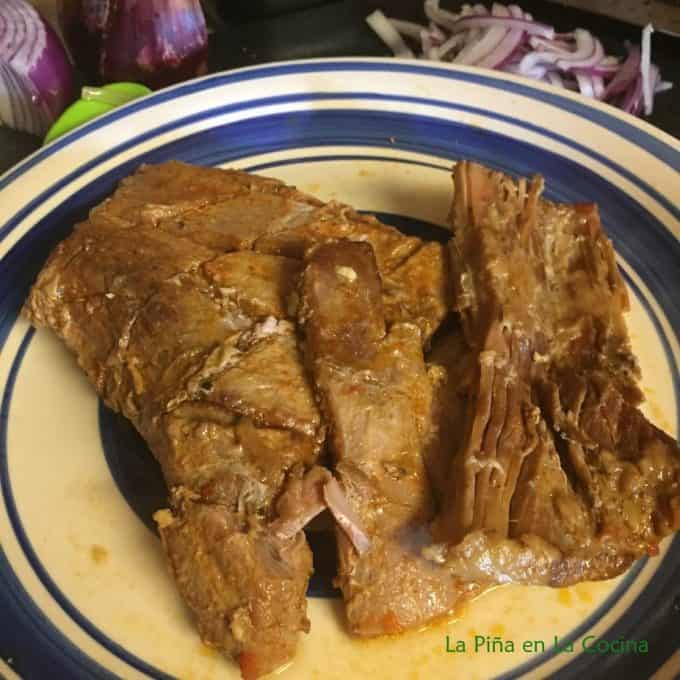 Tender suadero beef hot out of the pressure cooker