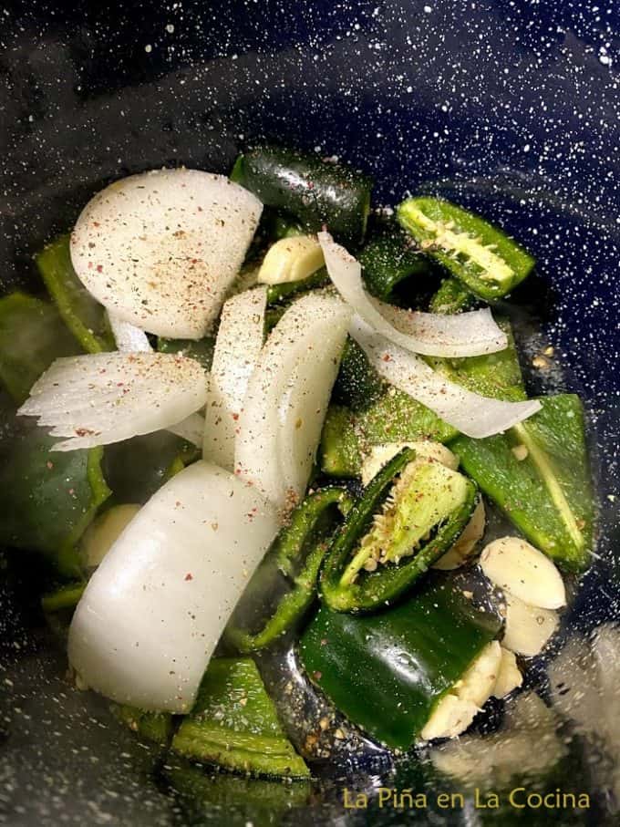 Fresh ingredients seasoned in pot