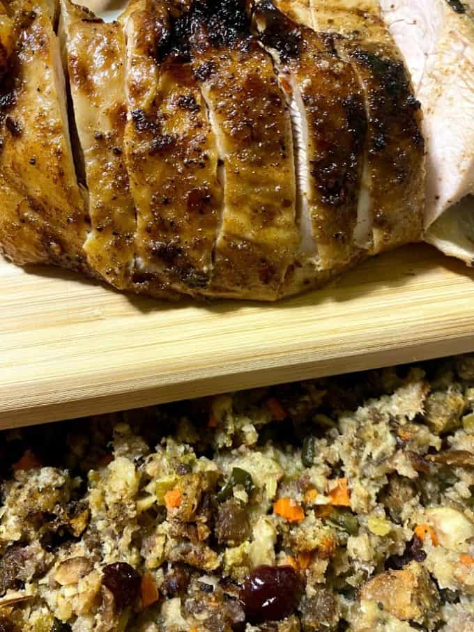 sliced turkey breast with stuffing