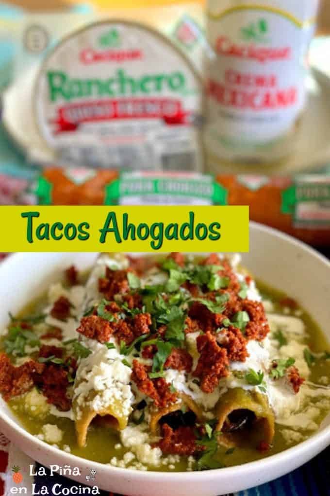 Pinterest image of tacos ahogados with header