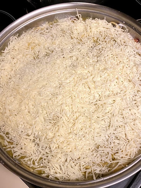last layer of shredded mozzarella cheese before going into the oven