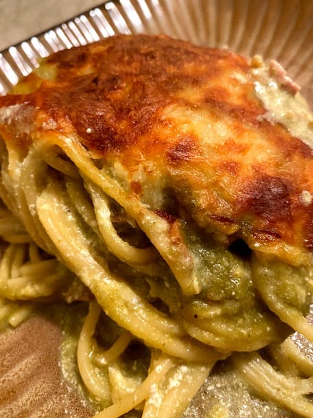 Salsa Verde Spaghetti up close