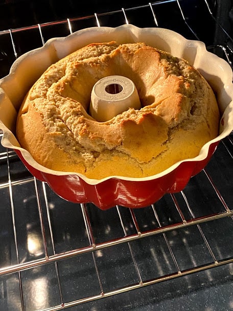 Bundt cake ready to come out of the oven