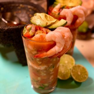 Mexican Shrimp Cocktail in a tall glass