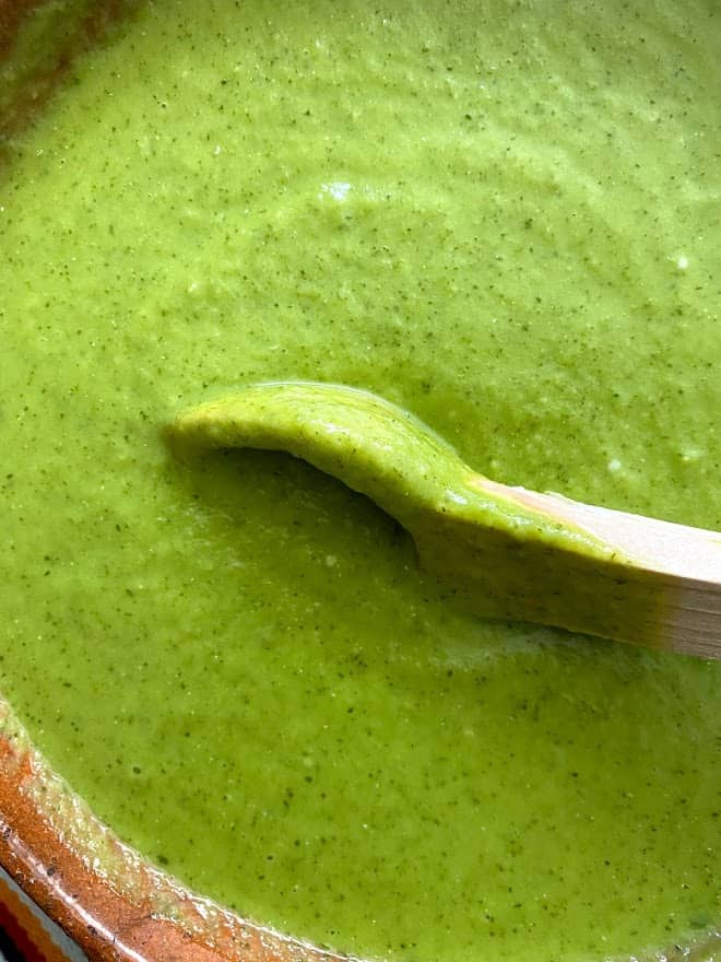 close up of salsa verde in bowl