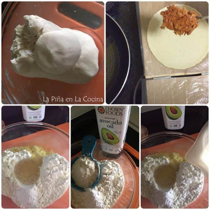 collage of ingredients used to prepare dough for quesadillas