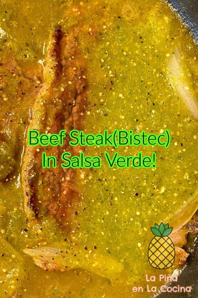 Pinterest image of bistec in salsa verde with text