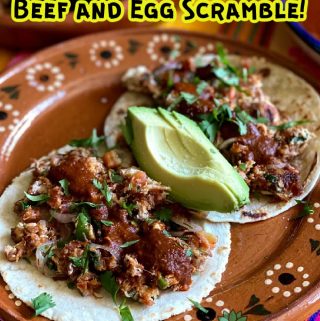 pinterest image of beef and egg scramble