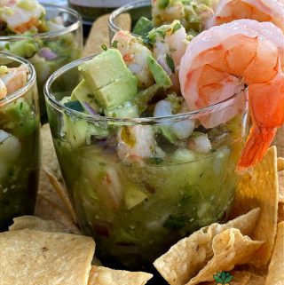 close up of shrimp ceviche in a glass