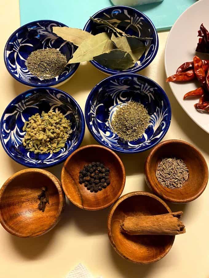 Spices in small bowls