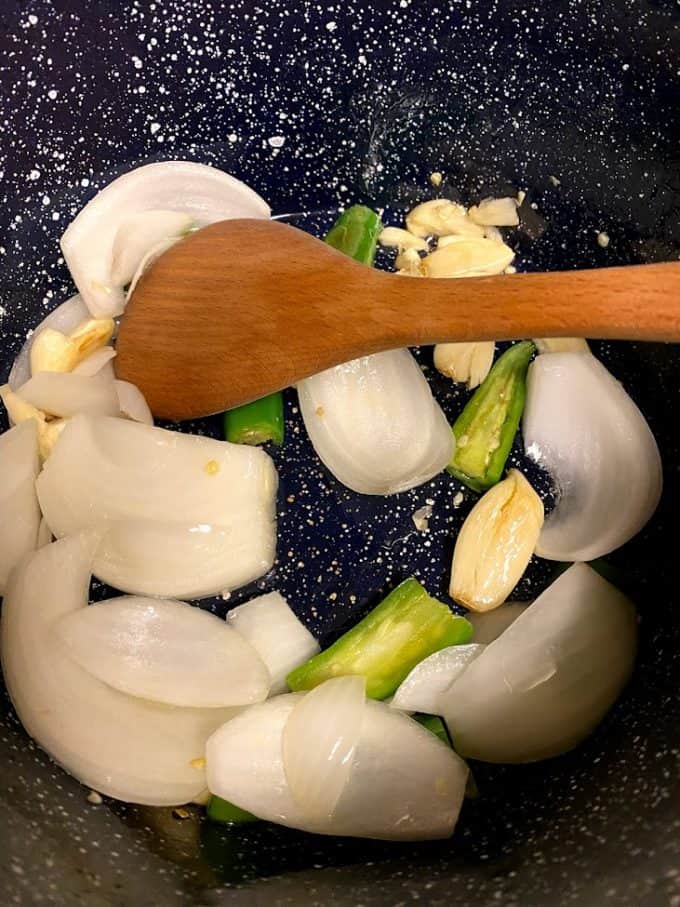 saute onions , garlic and serrano peppers for brine
