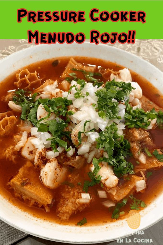 pinterest image of bowl of menudo with header