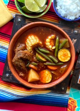 top view of mole de olla in large bowl